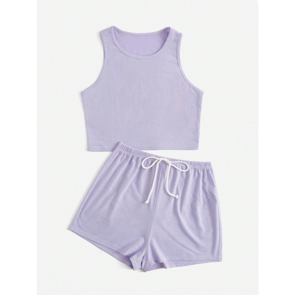 black two piece set: Crop Tank Top & Knot Front Shorts athleisure - Picture 4 of 11
